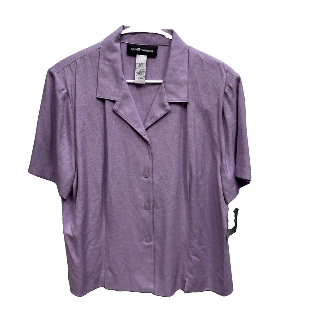 Sag Harbor Vintage Women Shirt New Purple XL Buttons Short Sleeve Collar Slits